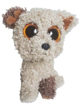 Ty Plush Dog Root beer- Cream and Brown Curly-Fur Puppy with Sparkly Orange Eyes